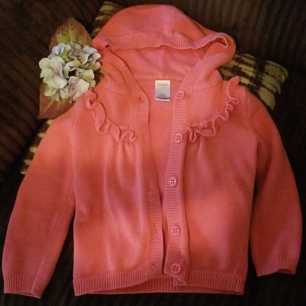 💗Gymboree Toddler Girl Hooded Button Up Ruffle Knit Sweater 4T